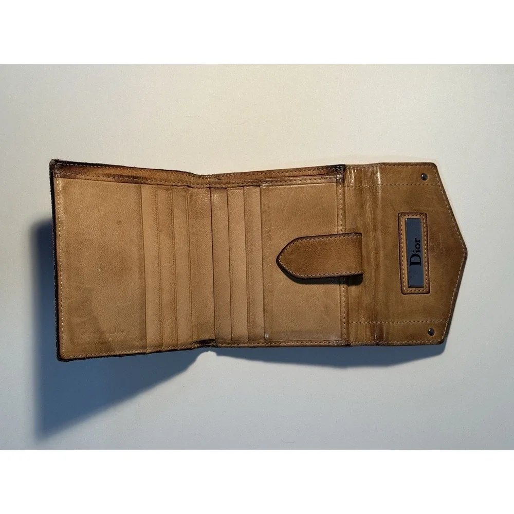 Christian Dior Beige Tan Trotter Canvas Leather Wallet